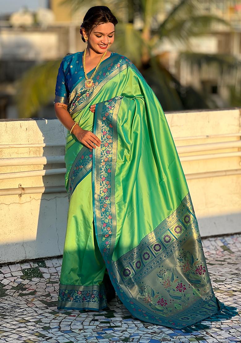 Olive Woven Silk Saree Set