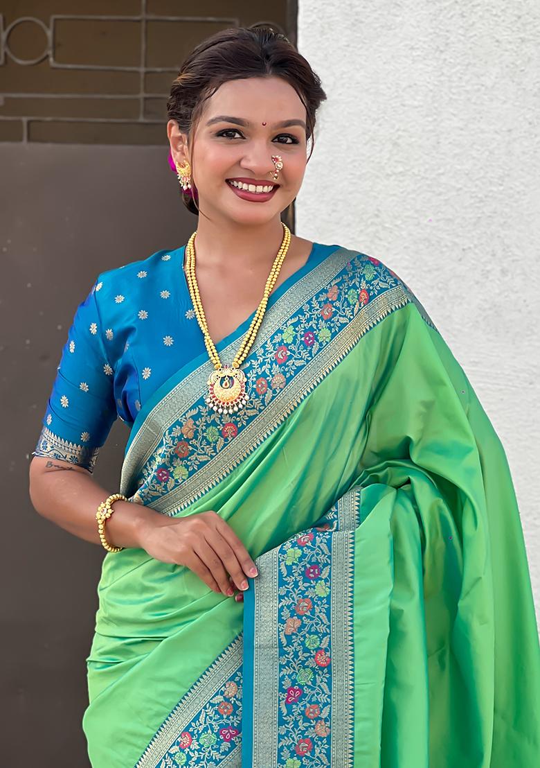 Olive Woven Silk Saree Set