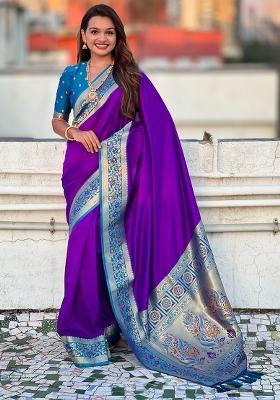 Lavender Woven Silk Saree Set