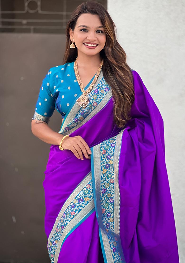 Lavender Woven Silk Saree Set