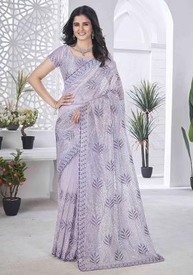 Lavender Embroidered Tissue
 Saree Set