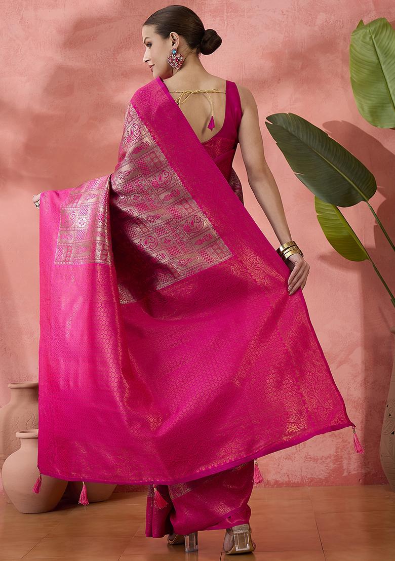 Pink Zari work Silk Saree Set