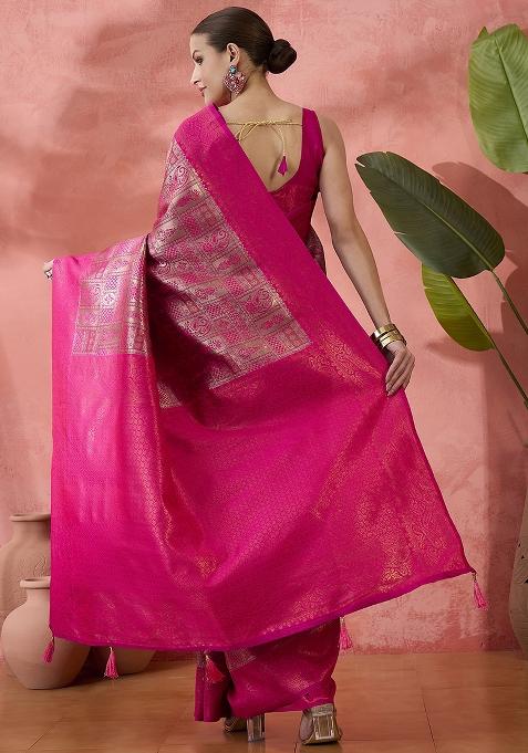 Pink Zari work Silk Saree Set