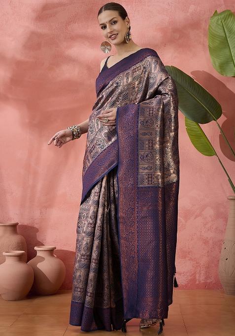 Blue Zari work  Silk Saree Set