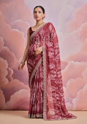 Red Sequin Embroidered Georgette Saree set