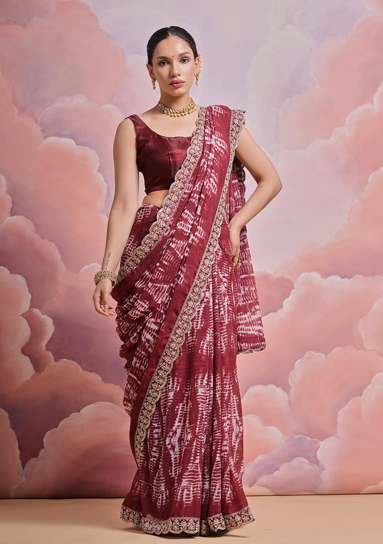 Red Sequin Embroidered Georgette Saree set