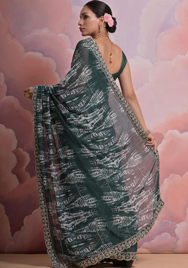 Dark Green Sequin Embroidered Georgette Saree set