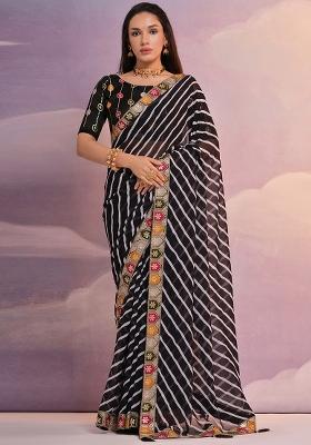 Black Leheriya Print Georgette Saree set