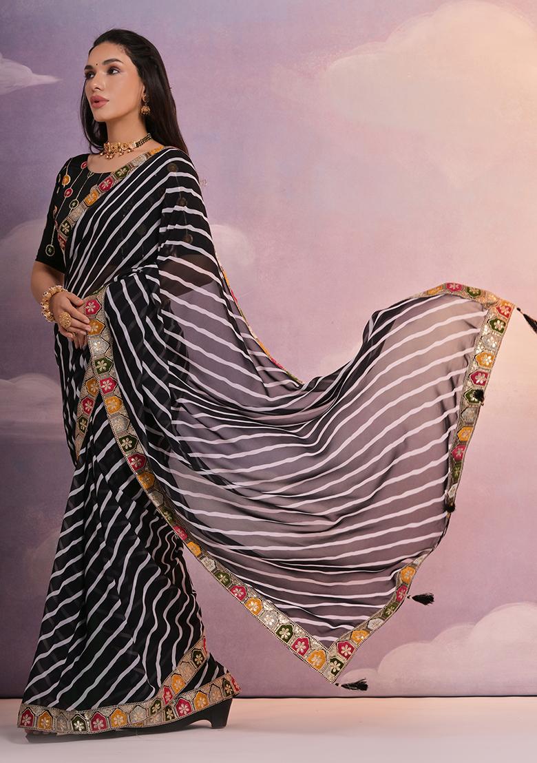 Black Leheriya Print Georgette Saree set