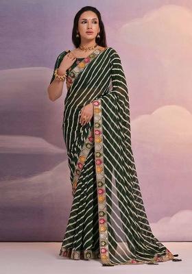 Green Leheriya Print Georgette Saree set