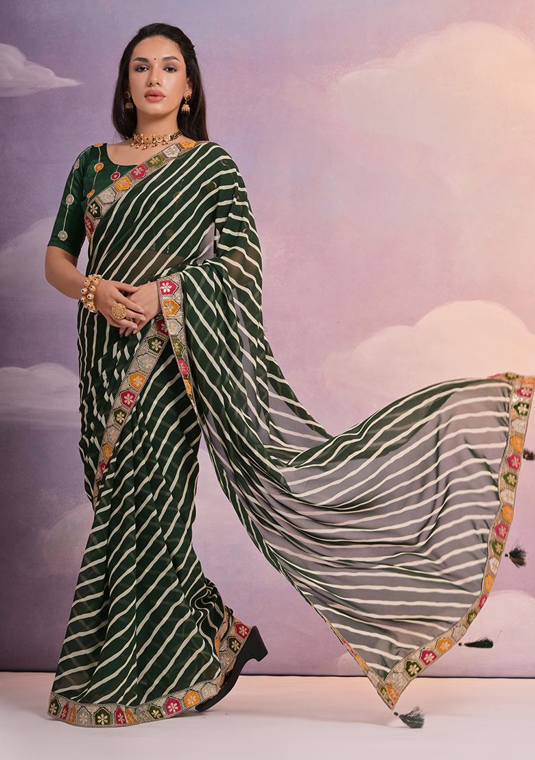 Green Leheriya Print Georgette Saree set