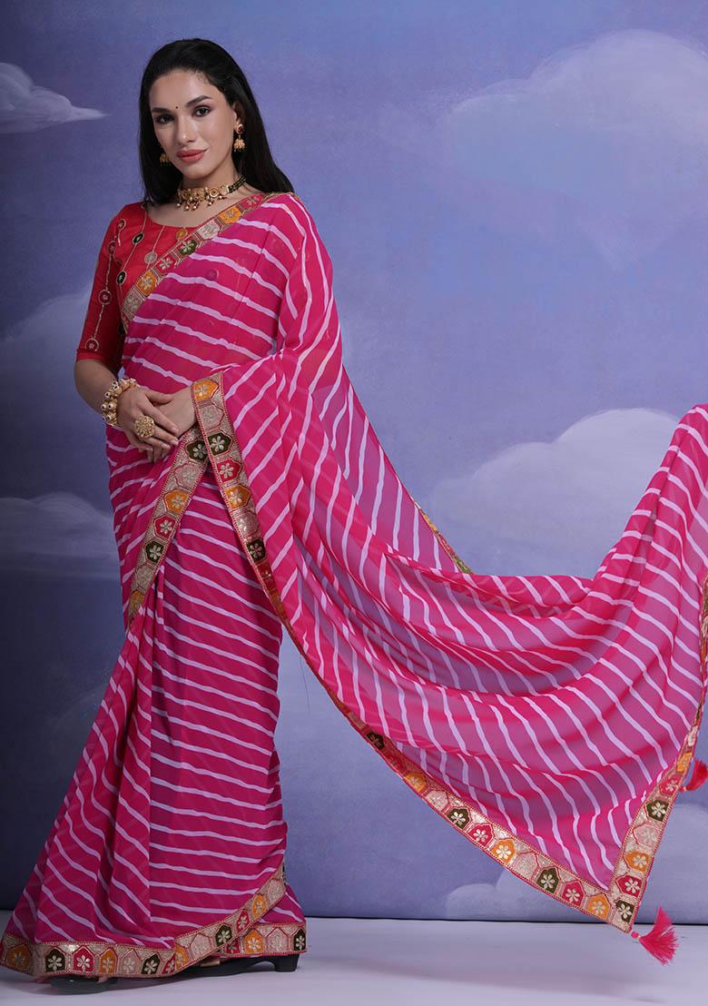 Pink Leheriya Print Georgette Saree set
