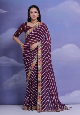 Purple Leheriya Print Georgette Saree set