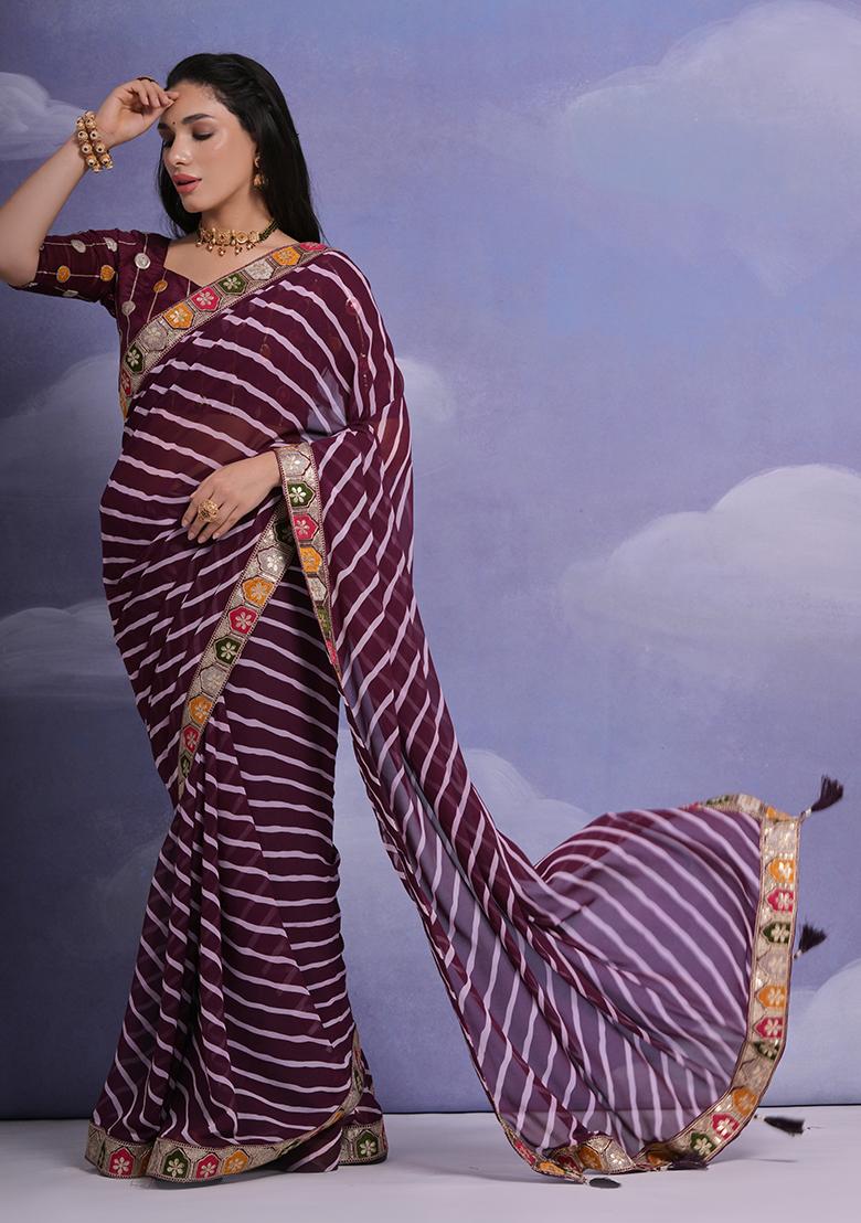 Purple Leheriya Print Georgette Saree set