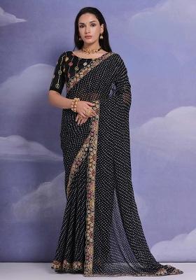 Black Bandhani Print Georgette Saree set