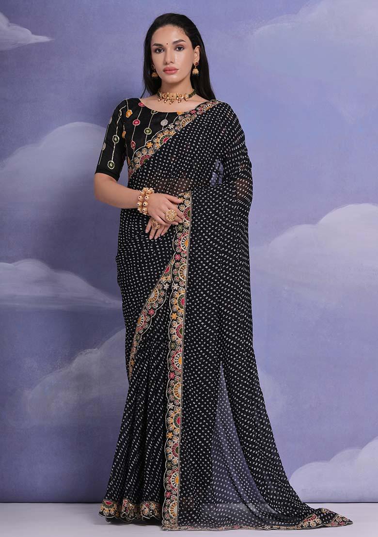 Black Bandhani Print Georgette Saree set