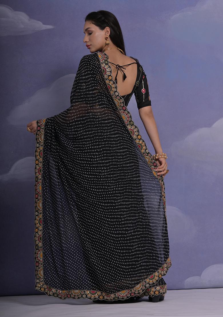 Black Bandhani Print Georgette Saree set