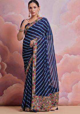 Blue Leheriya Print Georgette Saree set