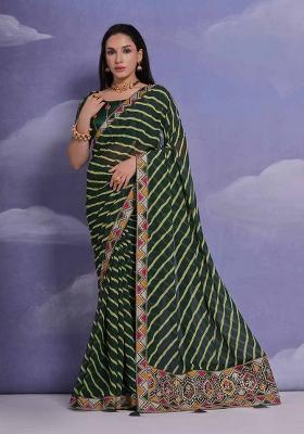 Green Leheriya Print Georgette Saree set