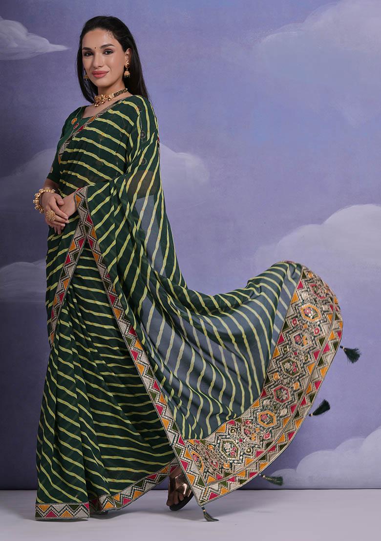 Green Leheriya Print Georgette Saree set