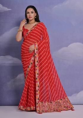 Red Leheriya Print Georgette Saree set