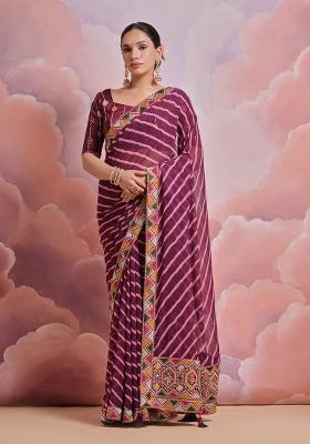 Purple Leheriya Print Georgette Saree set