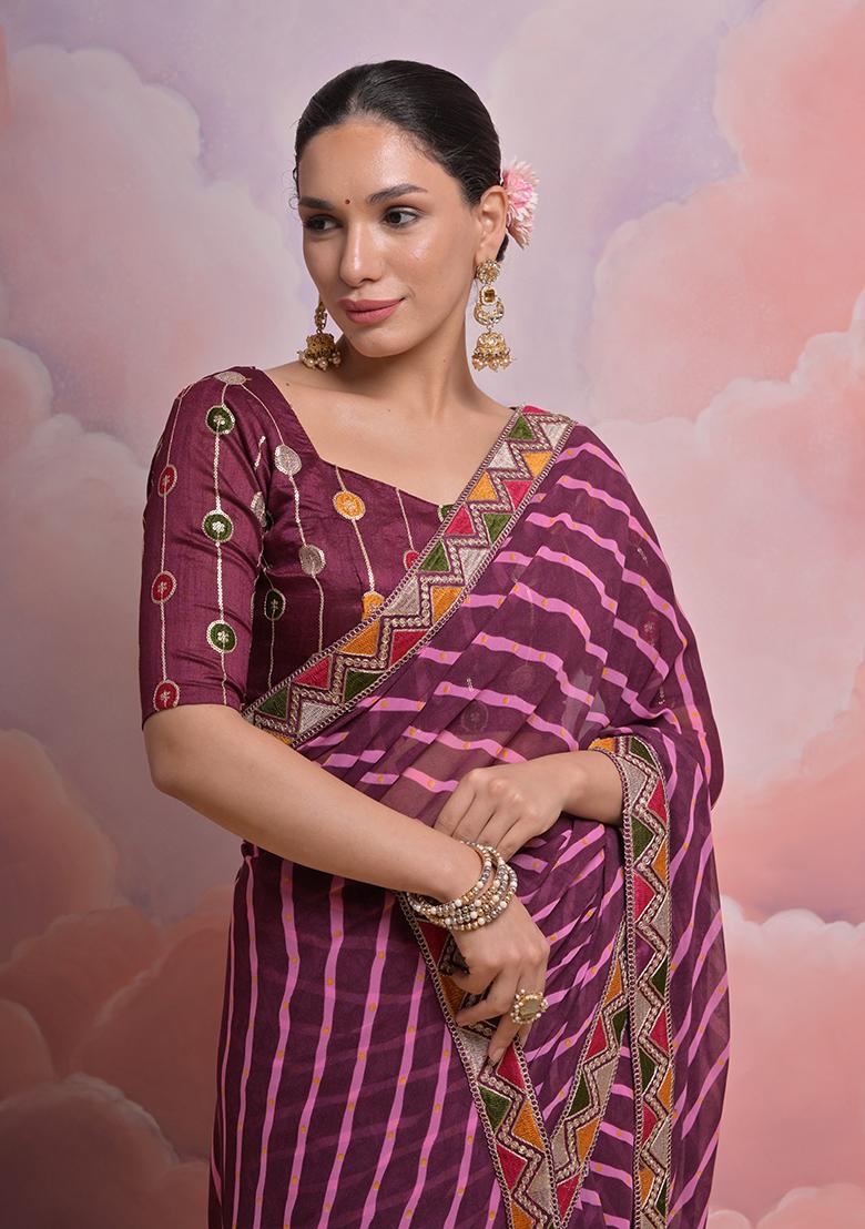 Purple Leheriya Print Georgette Saree set