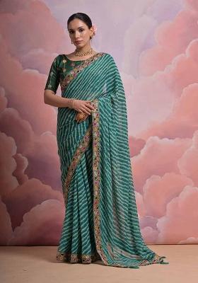 Teal Blue Leheriya Print Georgette Saree set