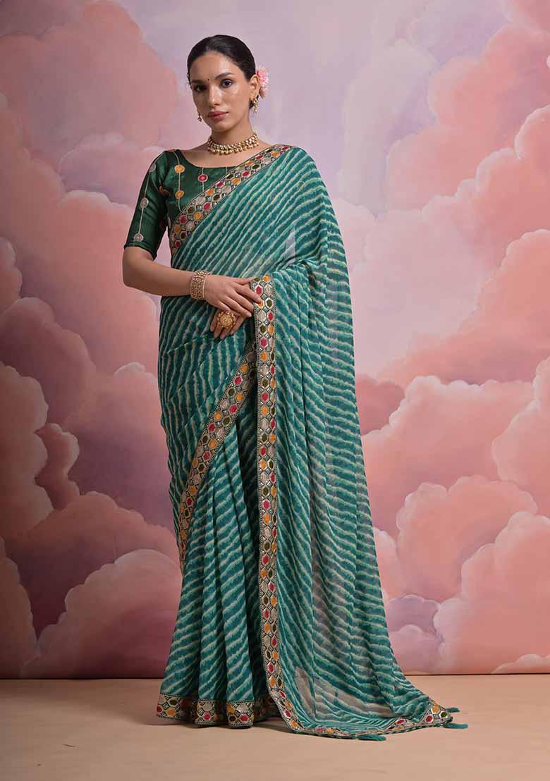 Teal Blue Leheriya Print Georgette Saree set