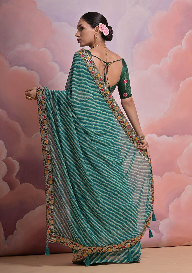 Teal Blue Leheriya Print Georgette Saree set