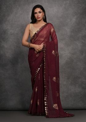 Maroon Foil Print Georgette Saree set