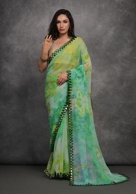 Light Green Printed Georgette Saree set