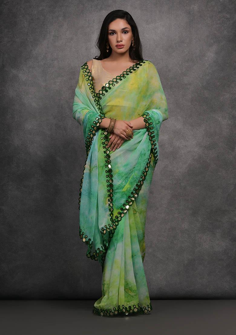Light Green Printed Georgette Saree set