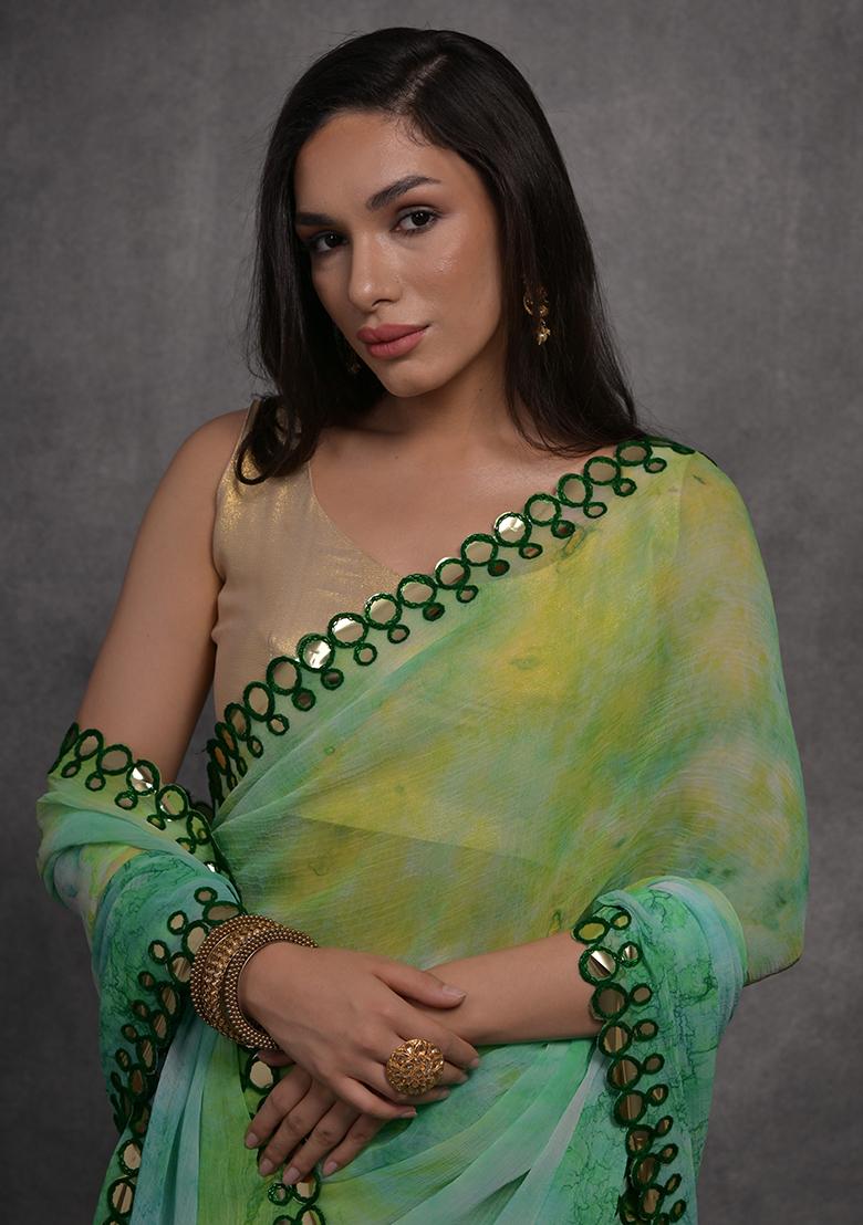 Light Green Printed Georgette Saree set