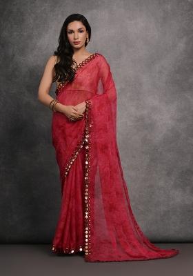 Pink Printed Georgette Saree set