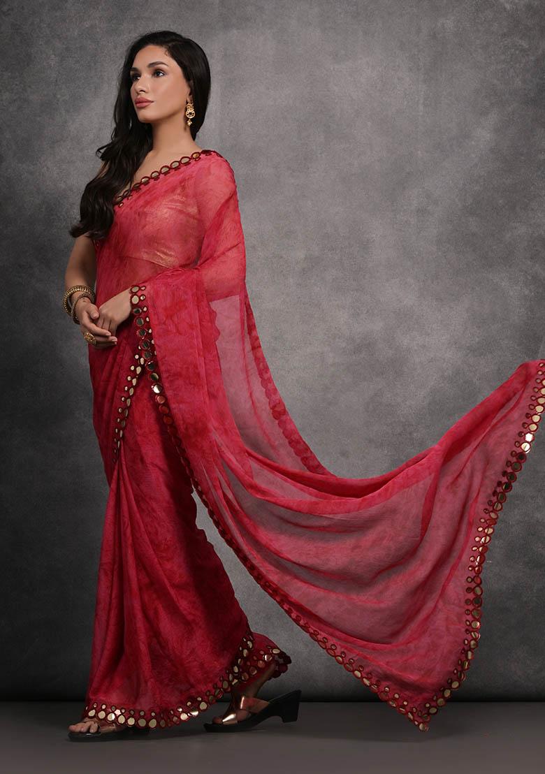 Pink Printed Georgette Saree set