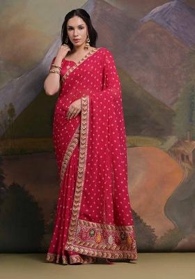 Pink Bandhani Print Georgette Saree set