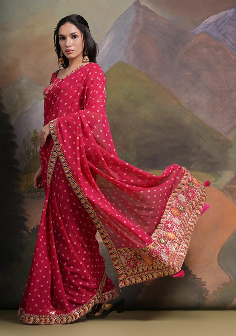 Pink Bandhani Print Georgette Saree set