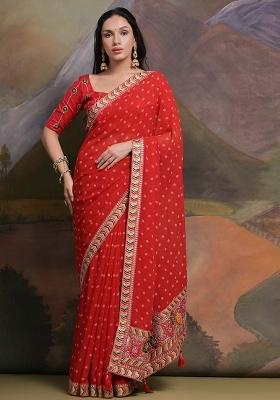 Red Bandhani Print Georgette Saree set