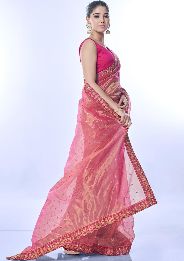 Multicolor Digital Print Chinon Saree set