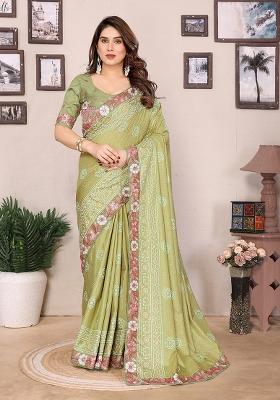 Mehendi Green Bandhani Print Vichitra Saree set