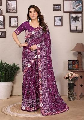 Purple Bandhani Print Vichitra Saree set