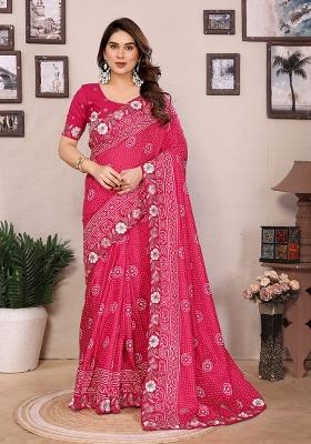 Pink Bandhani Print Vichitra Saree set