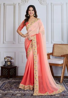 Coral Peach Solid Georgette Saree set