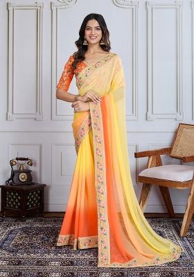 Orange Yellow Solid Georgette Saree set