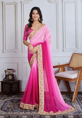 Rani Pink Solid Georgette Saree set