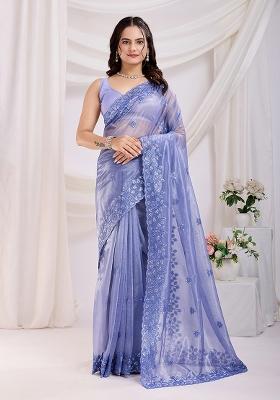 Navy Blue Sequin Embroidered Net Saree set