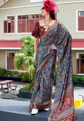 Maroon Digital Print Silk Saree set