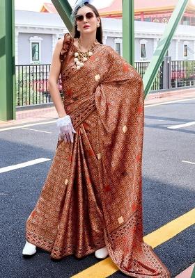 Red Digital Print Silk Saree set
