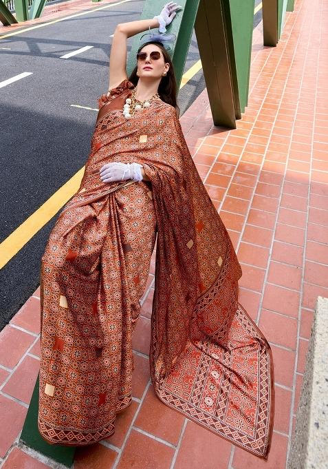 Red Digital Print Silk Saree set